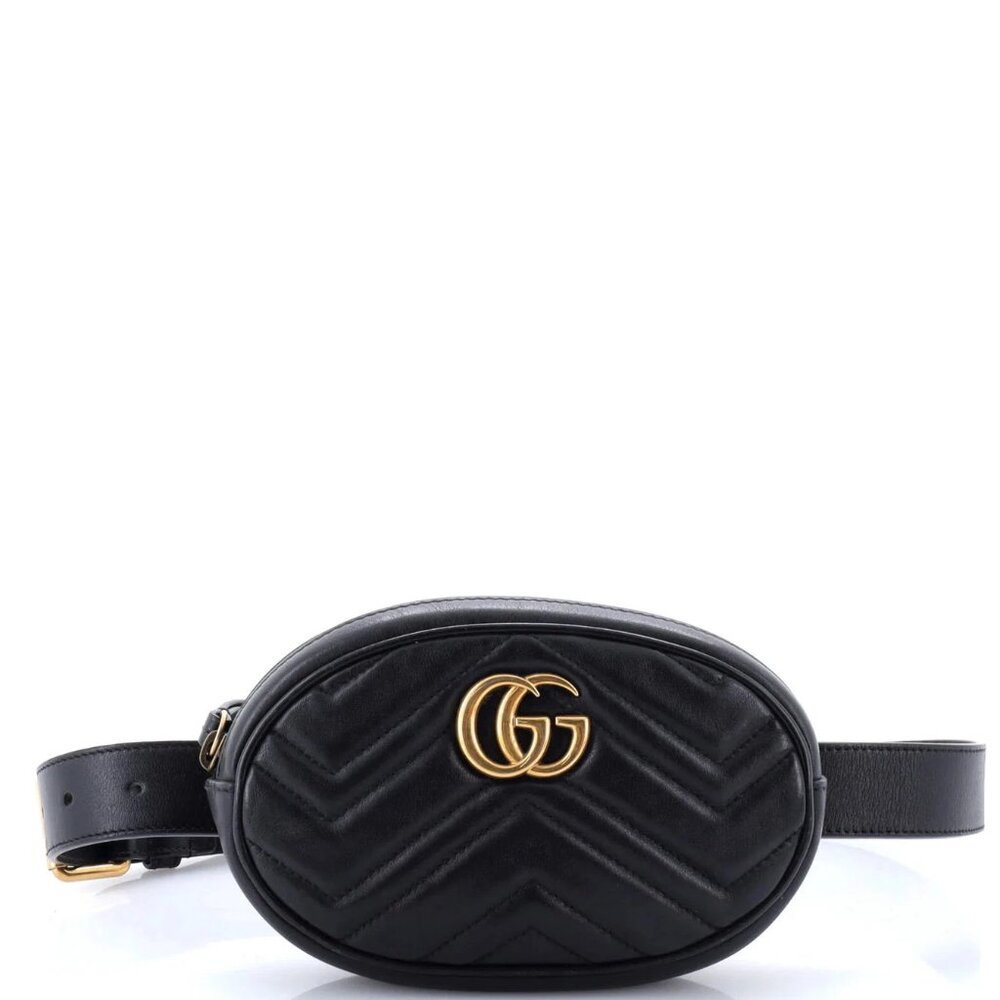 Authentic Gucci GG Marmont Belt Bag Matelasse Black Leather 400-091725